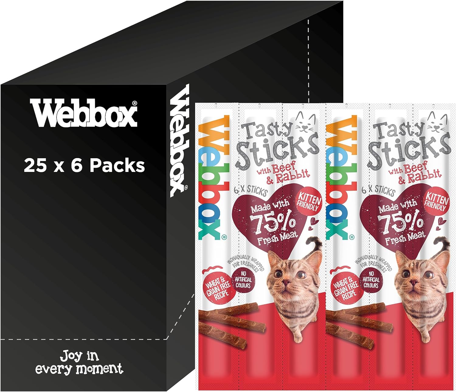 Webbox Tasty Sticks Cat Treats, Beef and Rabbit - Kitten Friendly, Wheat and Grain Free, No Artificial Colours (25 x 6 Packs)?5012144410206