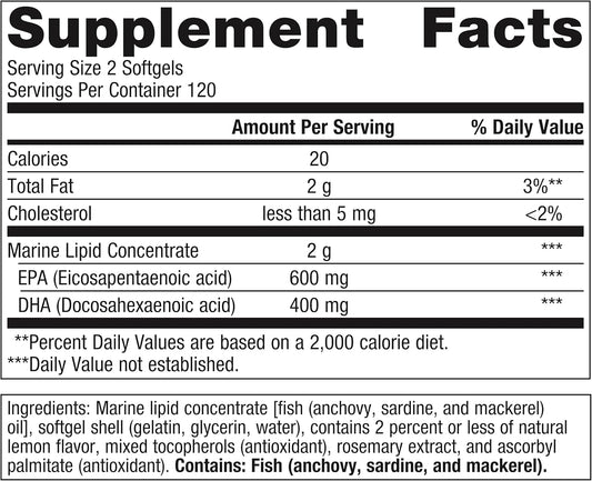 Metagenics Omegagenics Fish Oil Epa-Dha 500 Mg - Supports Cardiovascular Health* - Fish Oil Epa Dha - Purity & Quality Tested - Non-Gmo & Gluten-Free - 240 Count