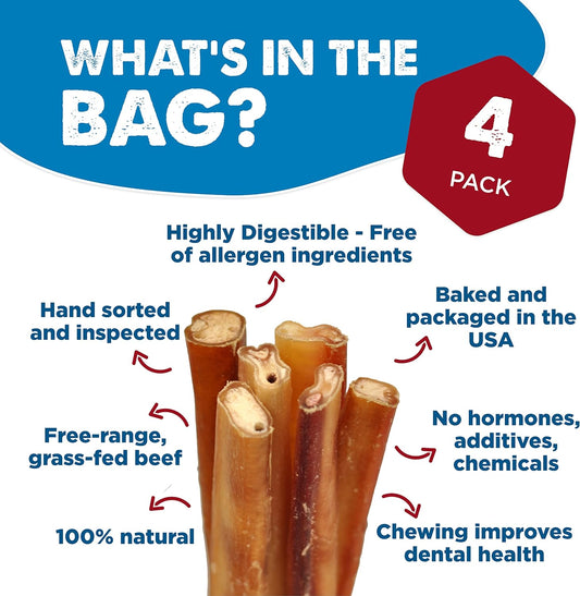 Best Bully Sticks All-Natural Premium 6 Inch Jumbo Bully Sticks for Large Dogs - USA Baked & Packed - 100% Grass-Fed Beef - Single Ingredient Grain & Rawhide Free Dog Chews - 4 Pack