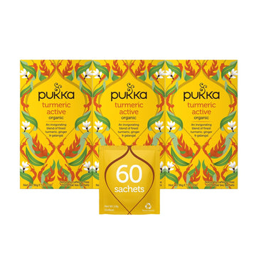 Pukka Organic Tea Bags, Turmeric Active Herbal Tea With Ginger And Galangal, Perfect For Active Lifestyles, 20 Count (Pack Of 3) 60 Tea Bags