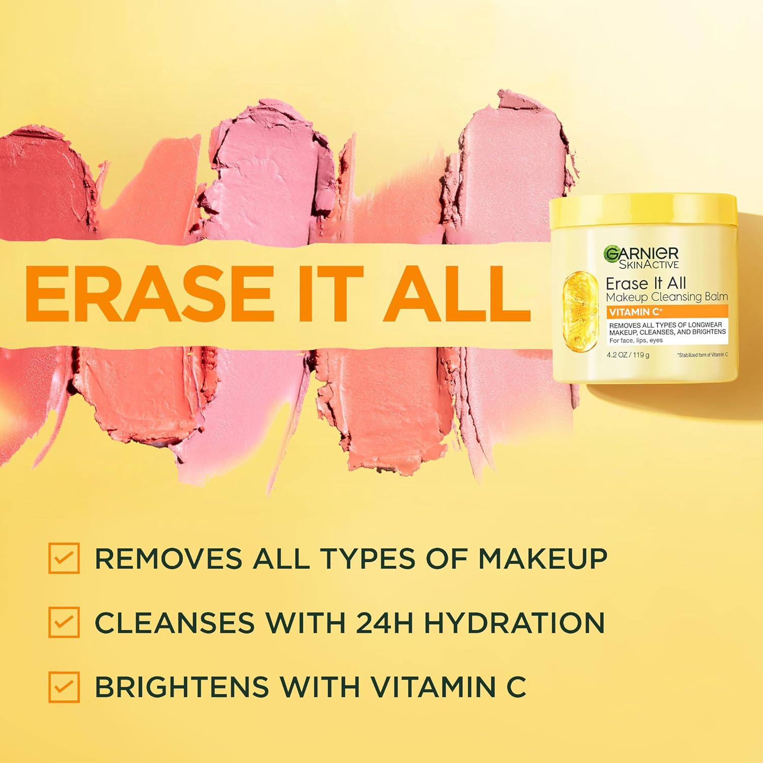 Garnier Erase It All Makeup Cleansing Balm With Vitamin C, Brightening Facial Cleanser And Makeup Remover, 4.2 Oz : Beauty & Personal Care