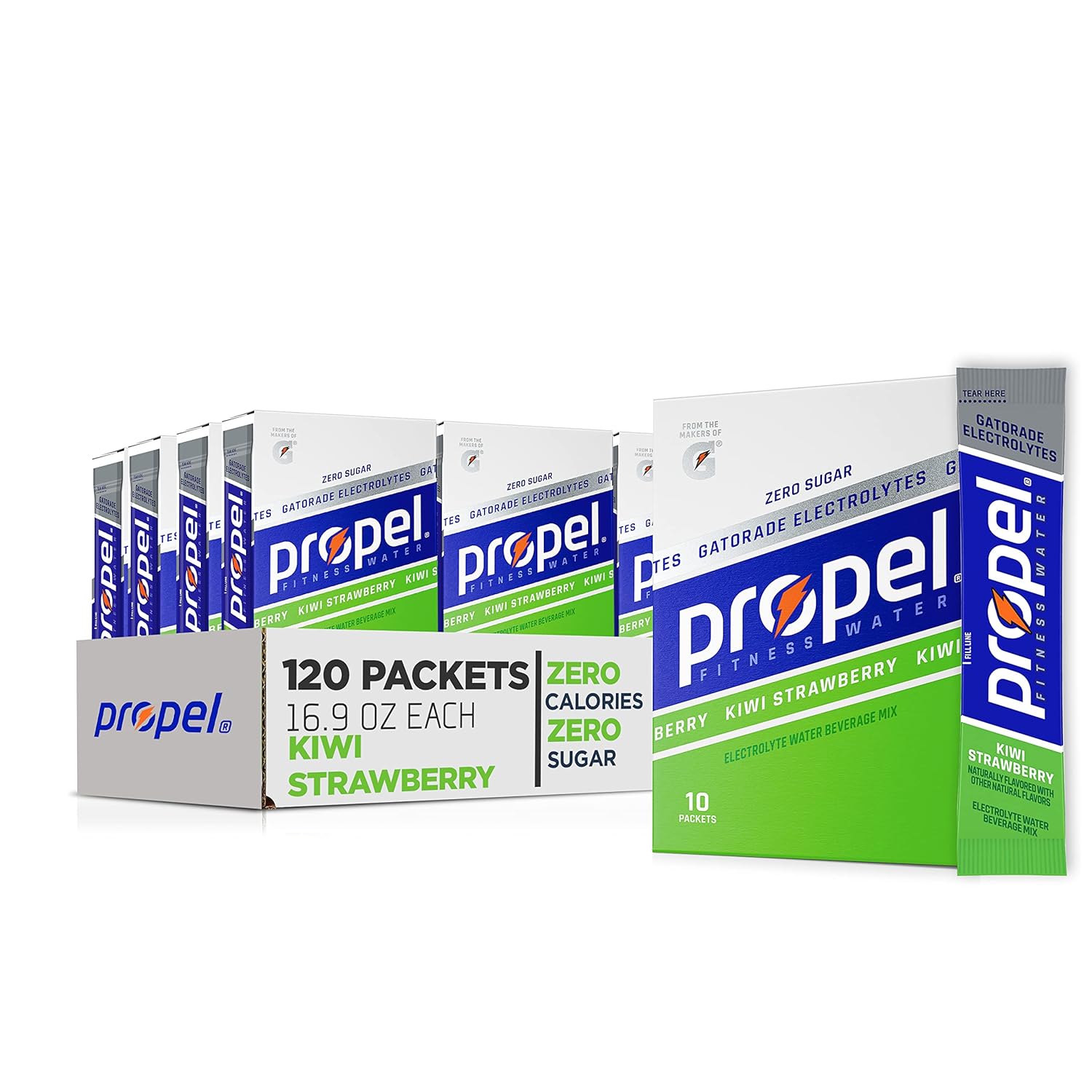 Propel Powder Packets, Kiwi Strawberry With Electrolytes, Vitamins and No Sugar, Pack of 12, 10 Packets each, Total 120 packets (Packaging May Vary)