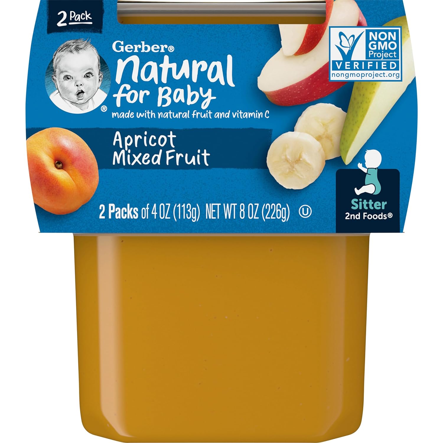 Gerber 2nd Foods Apricot Mixed Fruit Pureed Baby Food, 4 Ounce Tubs, 2 Count (Pack of 8)