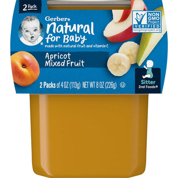 Gerber 2nd Foods Apricot Mixed Fruit Pureed Baby Food, 4 Ounce Tubs, 2 Count (Pack of 8)