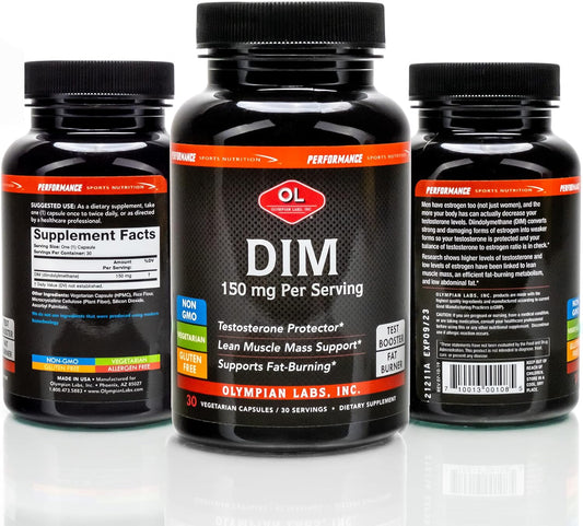 Olympian Labs DIM 150mg - DIM Diindolylmethane Supplement Capsules Supporting Hormone Balance, Clear Skin, PCOS, & Aid in Fitness Regimes and Bodybuilding - 30 Capsules (30 Day Supply)