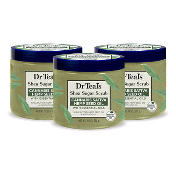 Dr Teal's Shea Sugar Body Scrub, Cannabis Sativa Hemp Seed Oil with Essential Oils, 19 oz (Pack of 3) (Packaging May Vary)