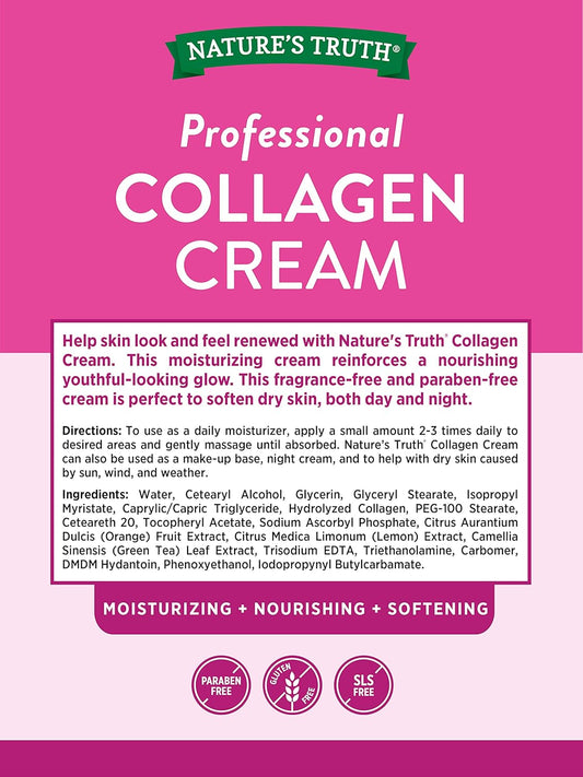 Collagen Cream | 4 Oz | Professional Strength | Paraben & Sls Free, Gluten Free | For Face And Body | By Nature'S Truth