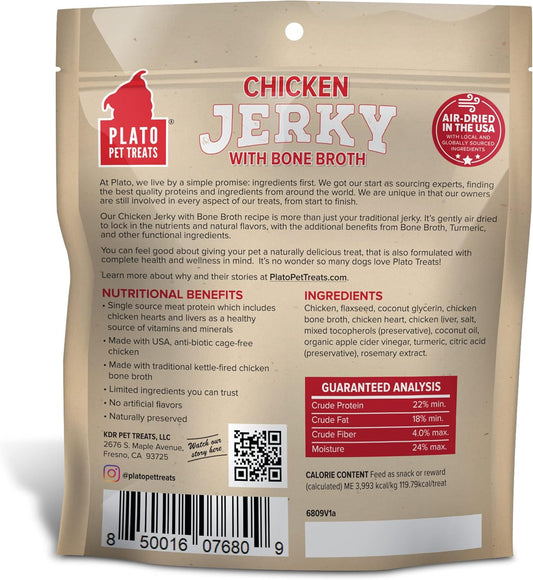 PLATO Pet Treats Air Dried, Real Meat, Chicken Jerky with Bone Broth Dog Treats, Made in The USA, Grain Free, 7oz : Pet Supplies