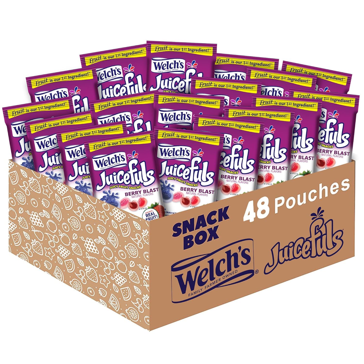 Welch'S Juicefuls Juicy Fruit Snacks, Berry Blast, Fruit Gushers, Bulk Pack, Perfect For School Lunches, Gluten Free, Individual Single Serve Bags, 1 Oz (Pack Of 48)