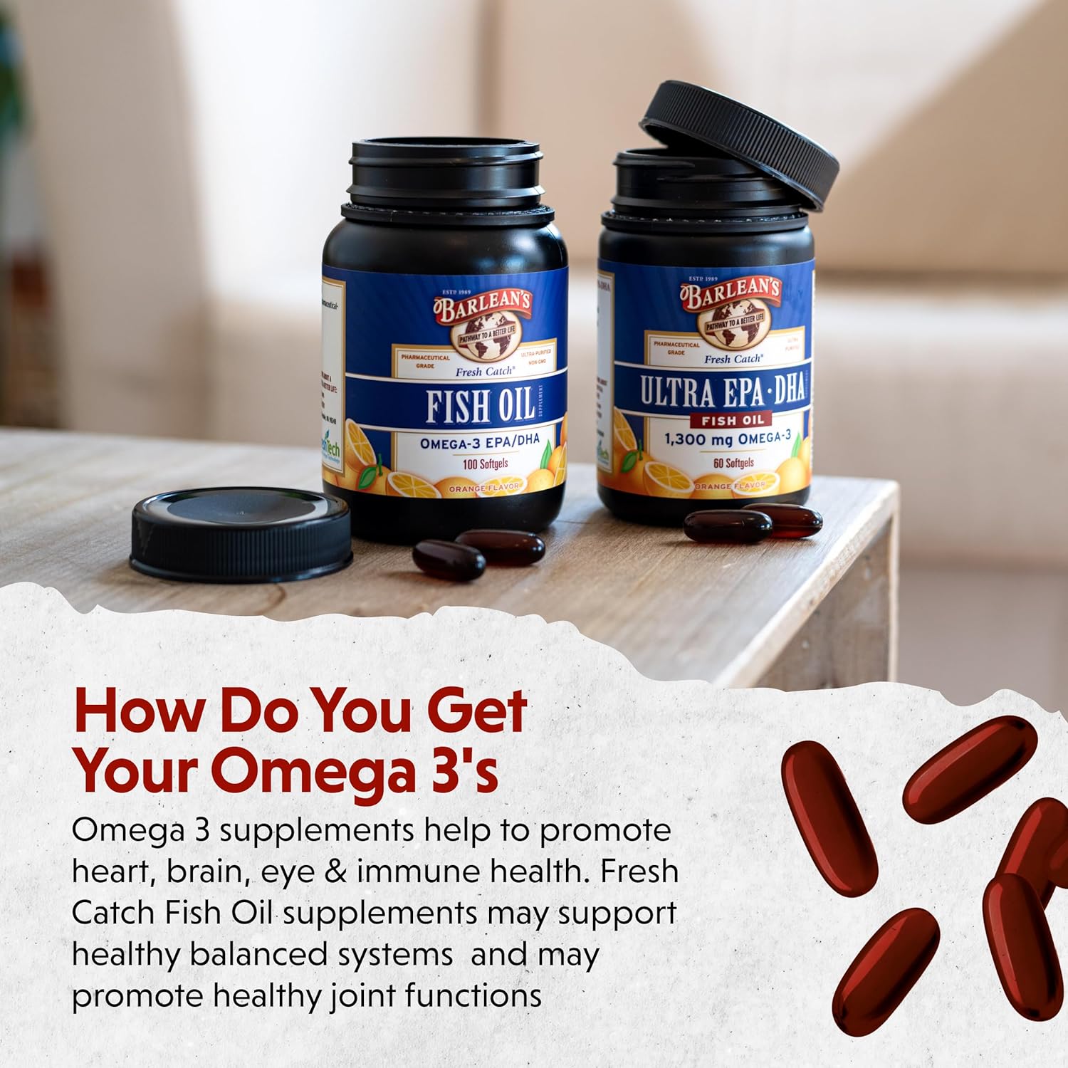 Barlean's Fish Oil Omega 3 Supplement, EPA & DHA Fatty Acid Softgels f