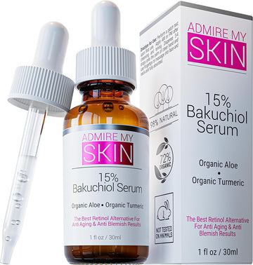 Admire My Skin Bakuchiol Serum Natural Retinol Serum Alternative For Face – Anti Blemish Anti Aging Facial Serum Contains Organic Aloe + Turmeric 1Oz