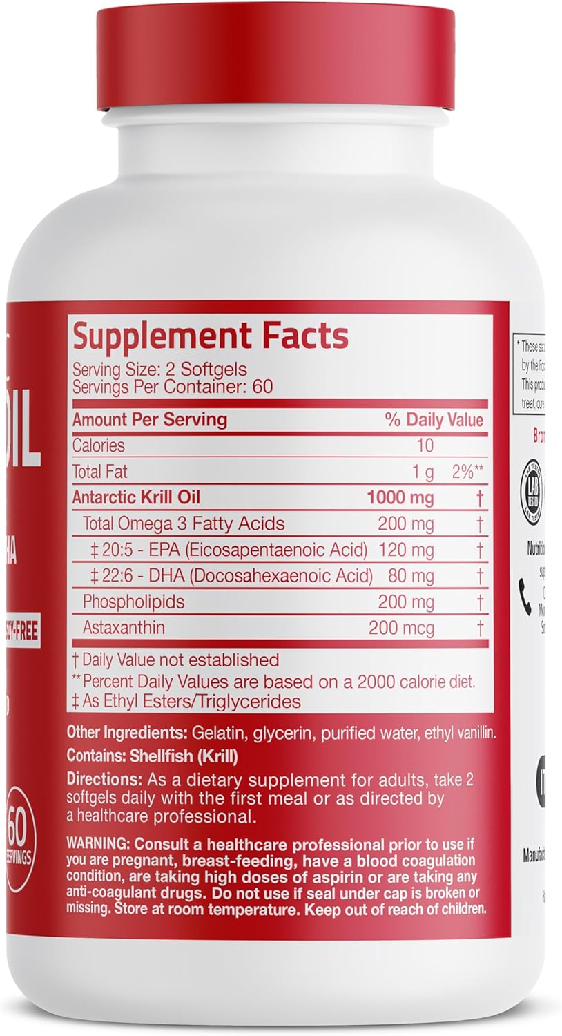 Bronson Antarctic Krill Oil 1000 mg with Omega-3s EPA, DHA, Astaxanthin and Phospholipids 120 Softgels : Health & Household