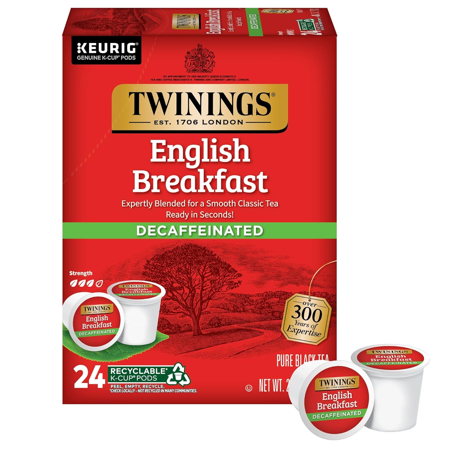 Twinings Decaffeinated English Breakfast Black Tea K-Cup Pods For Keurig, 24 Count (Pack Of 1), Smooth, Flavourful, Robust, Enjoy Hot Or Iced | Packaging May Vary