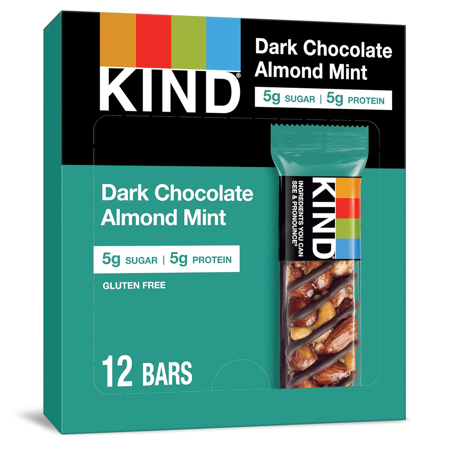 Kind Bars, Dark Chocolate Mint, Healthy Snacks, Gluten Free, Low Sugar, 12 Count