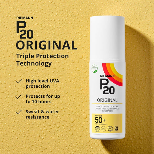 Riemann P20 Original Spf50 +Plus Spray 200Ml, Advanced Sunscreen Protection High Performance Triple Protection, Sweat Resistance, Protects Up To 10 Hours, Very Water Resistant, High Uva Protection