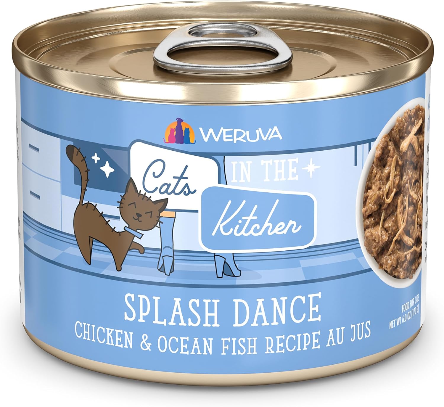 Weruva Cats In The Kitchen, Splash Dance With Chicken & Ocean Fish Au Jus Cat Food, 6Oz Can (Pack Of 24)