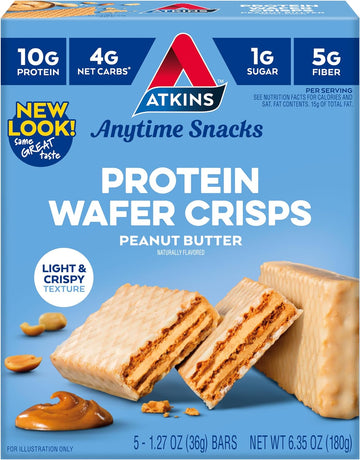 Atkins Peanut Butter Protein Wafer Crisps, Protein Dessert, 4G Net Carb, 1G Sugar, Keto Friendly, 5 Count