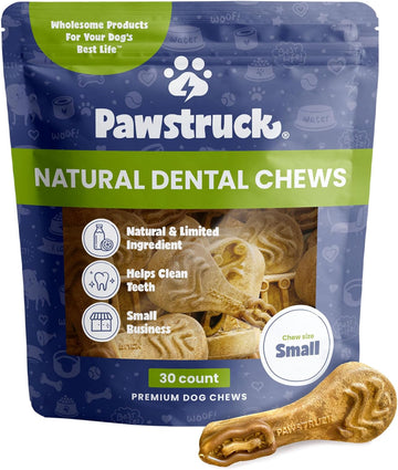 Pawstruck Natural Dental Chews for Small Medium Dogs & Puppies - Vet Recommended Brush Stick Treats Made in USA Breath Freshener to Improve Oral Hygiene & Clean Teeth - 30 Count - Packaging May Vary