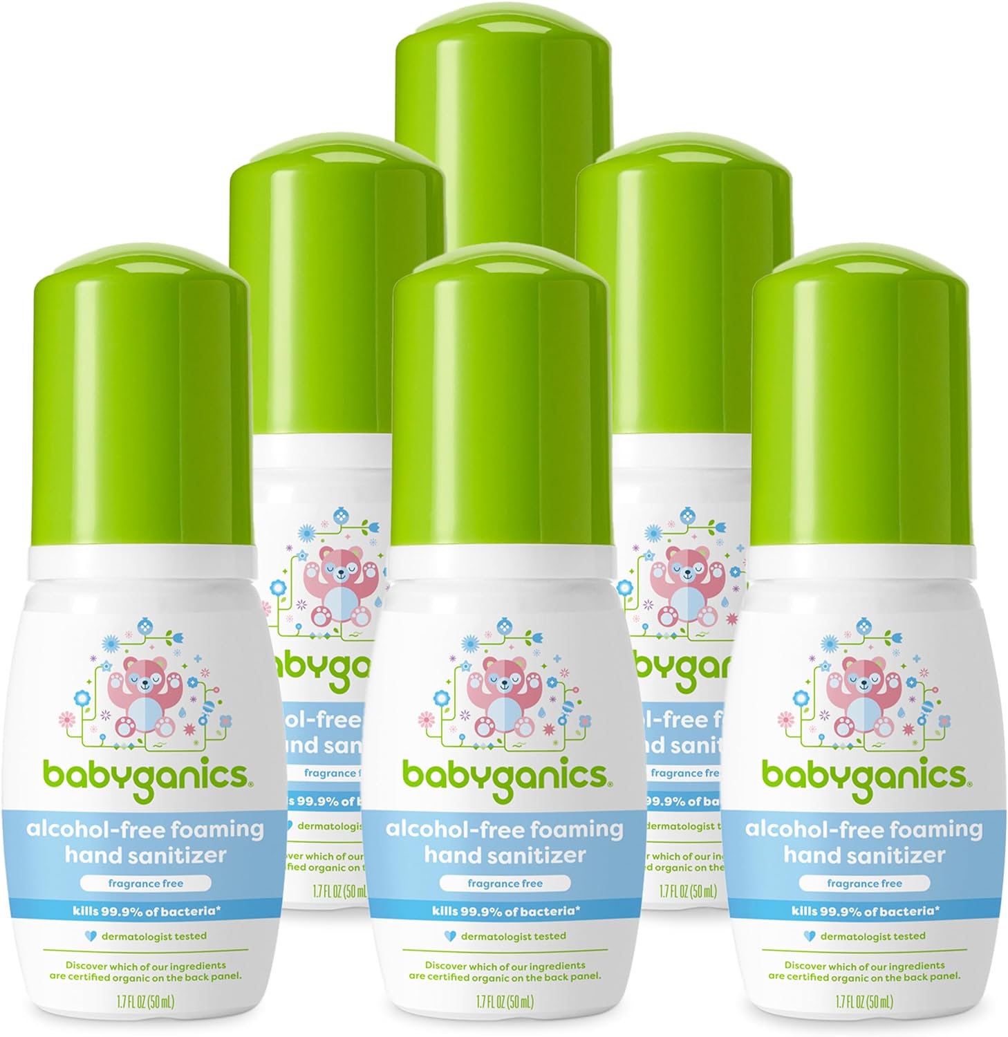 Babyganics Foaming Pump Hand Sanitizer, Alcohol Free, Travel Size, Fragrance Free, Kills 99.9% Of Common Bacteria, Moisturizing, 1.69Oz (Pack Of 6)