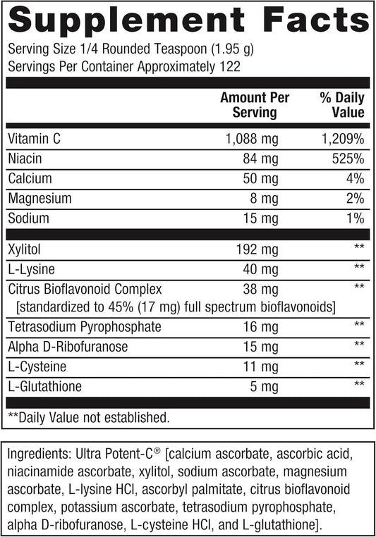 Metagenics Ultra Potent-C Powder Vitamin C - Immune Support Supplements* - Gentle On Stomach - With Bioflavonoids, L-Glutathione & L-Lysine - Non-Gmo - Gluten-Free - 8.39 Oz