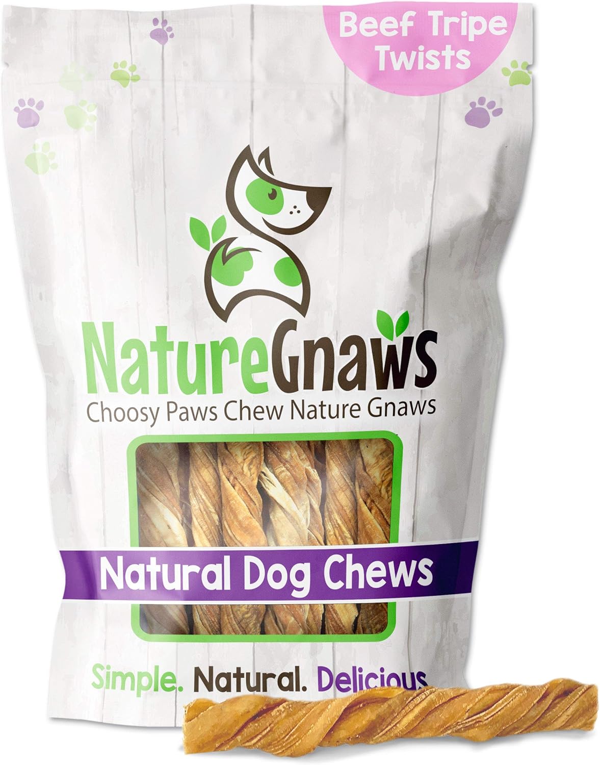 Nature Gnaws Tripe Twists For Dogs 4-5" (10 Count) - Crunchy Grain Free Reward Snack For Small, Medium & Large Breeds - Natural Beef Dog Chew Treats - Rawhide Free
