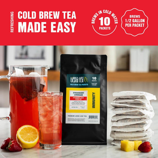 Tiesta Tea - Strawberry Lemonade Cold Brew Tea | Strawberry Lemon Herbal Tea | Premium Loose Leaf Iced Tea Blends | Non Caffeinated Iced Tea | 10 Cold Brew Tea Bags - Brews 1 64Oz Pitcher Each