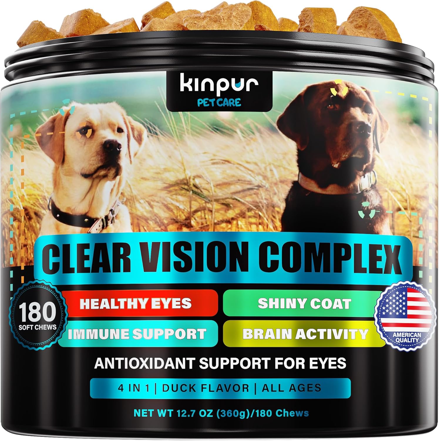 Eye Vitamins For Dogs - Dog Vision Supplement For Tear Stains, Dog Eye Care, Immune Support - Vitamin ?, Carrot, Fish Oil, Lutein - 180 Soft Chews With Duck Flavor - For All Breeds And Ages