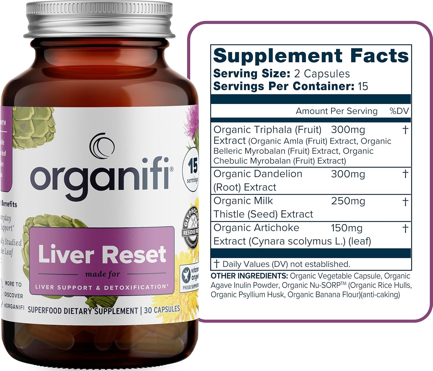 Organifi - Liver Reset - Liver Detox - Digestive And Immune Support - Promotes Cellular Energy Production, 30 Capsules