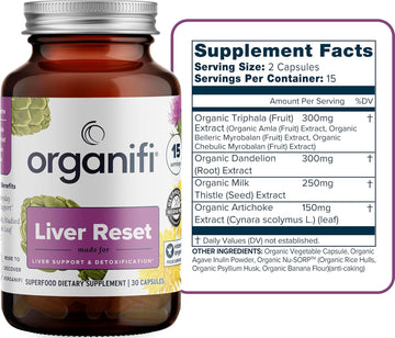 Organifi - Liver Reset - Liver Detox - Digestive And Immune Support - Promotes Cellular Energy Production, 30 Capsules