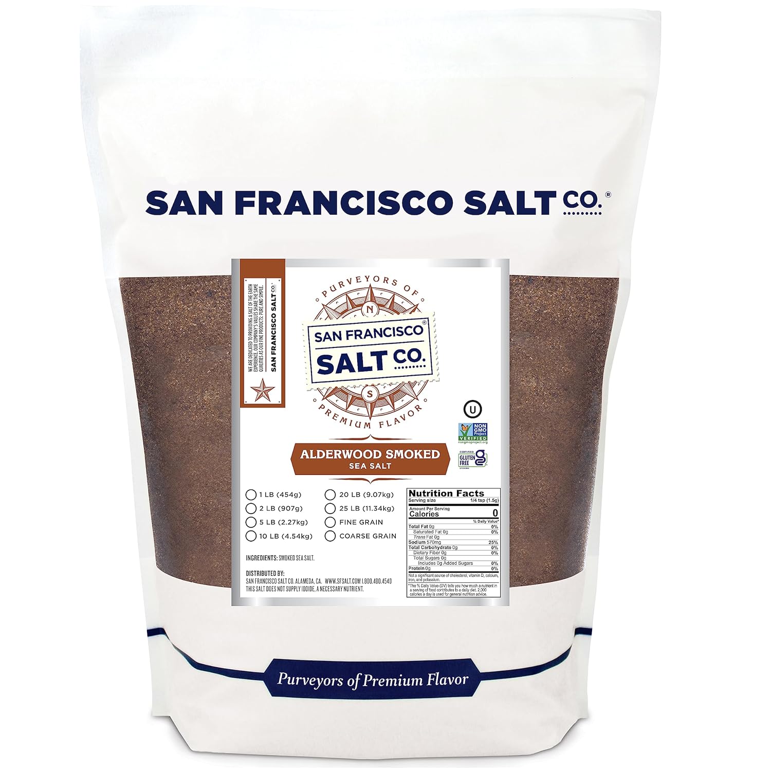 Alderwood Smoked Sea Salt - 2 Lb. Bag Fine Grain By San Francisco Salt Company