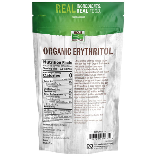 Now Foods, Organic Erythritol, Pleasant Sweetner For Reduced-Calorie And Sugar-Free Recipes, Zero-Calorie, Low Glycemic Impact, 1-Pound (Packaging May Vary) (Pack Of 2)