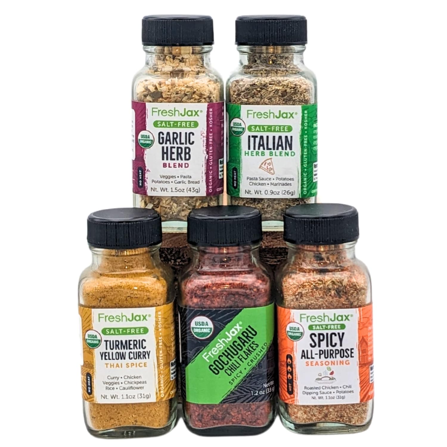 FreshJax Salt Free Seasonings Gift Set | Pack of 5 Organic Sodium Free Seasoning | Grilling gifts for Dad, Father | Salt Free Seasonings and Spices for Cooking | Gourmet Seasoning Set