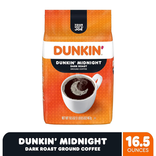 Dunkin’ Midnight Dark Roast Ground Coffee, 16.5 Ounce Bag