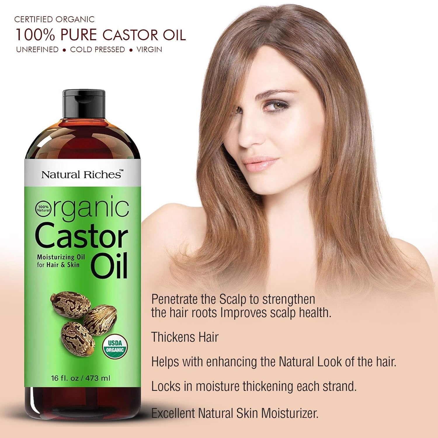 Natural Riches Castor Oil With Rosemary, 8 Fl Oz – Organic Blend For Thicker, Fuller Hair Growth – Premium Grade Hair Treatment. : Beauty & Personal Care