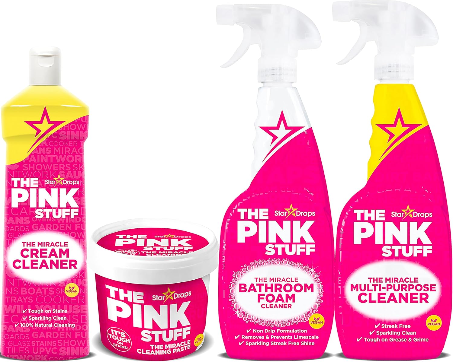 Stardrops - The Pink Stuff Ultimate Bundle - Miracle Cleaning Paste, Multi-Purpose Bathroom Spray And Foam Cleaner
