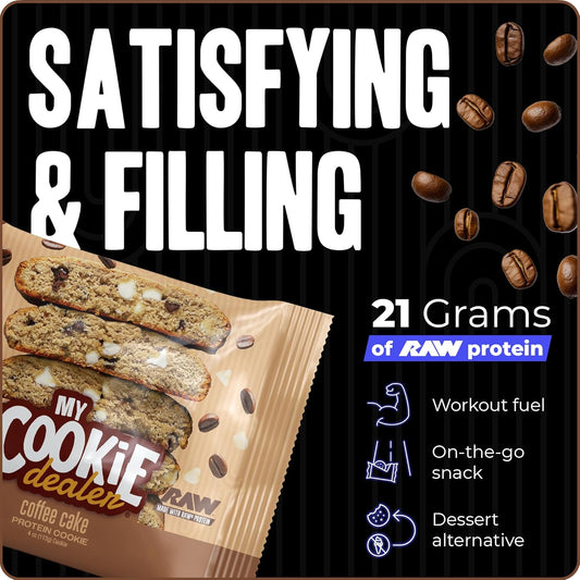 My Cookie Dealer Soft Baked Protein Cookies, Coffee Cake (12-Pack, 4Oz Cookie) - 21G Protein Per Cookie (Made With Raw Nutrition Protein) - Individually Wrapped Travel Snacks…