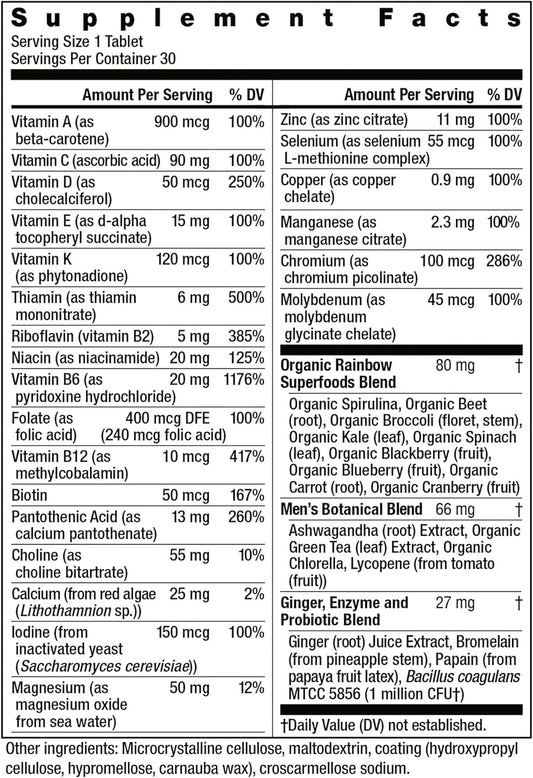 Rainbow Light Multivitamin For Men, Vitamin C, D & Zinc, Probiotics, Men'S One Multivitamin Provides High Potency Immune Support, Non-Gmo, Vegetarian, 30 Tablets