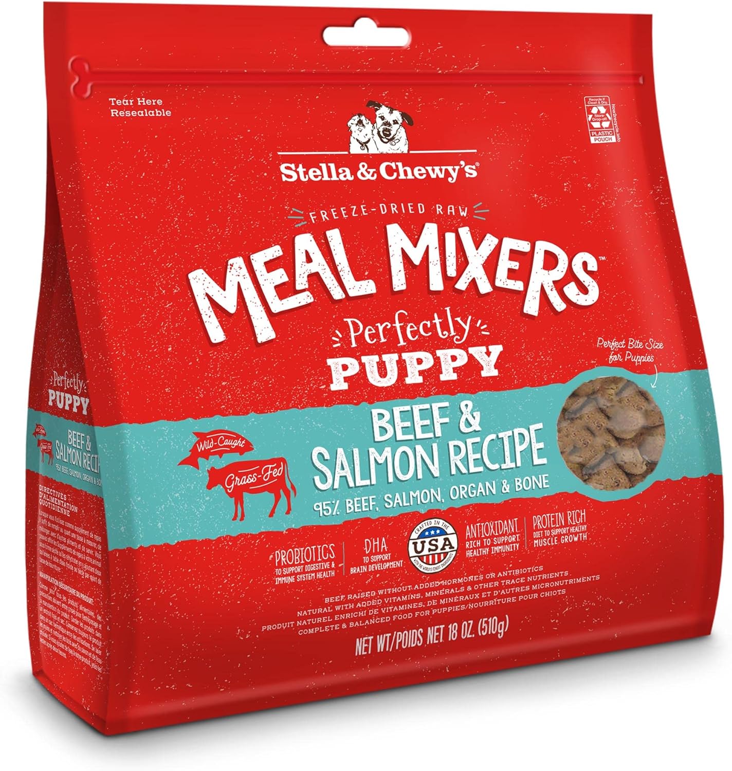Stella & Chewy'S Freeze Dried Raw Meal Mixers – Crafted For Puppies – Grain Free, Protein Rich Perfectly Puppy Beef & Salmon Recipe – 18 Oz Bag