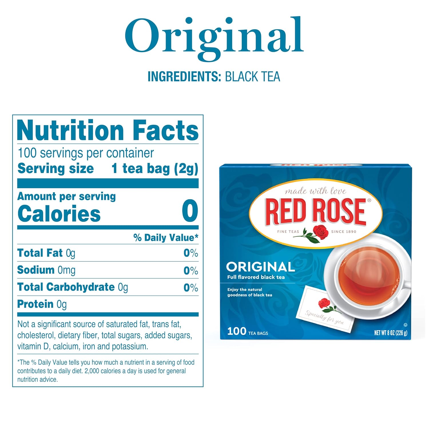 Red Rose Original Full Flavored Black Tea Specially Blended Strong Black Tea With 100 Tea Bags Per Box (Pack Of 2) Contains Caffeine Brew Hot/Cold Original Black Tea