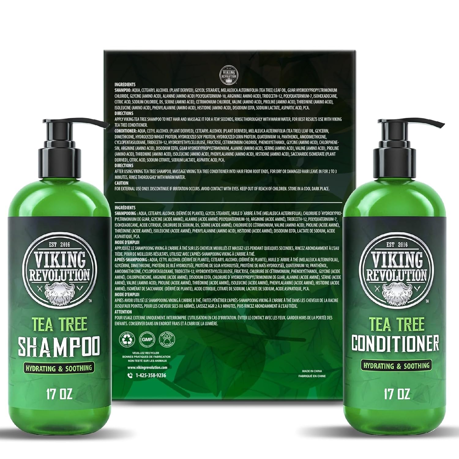 Viking Revolution Tea Tree Shampoo and Conditioner Set - Hydrates, Moisturizes & Soothes Dry and Itchy Scalps - With Natural Tea Tree Oil - 17 oz : Beauty & Personal Care