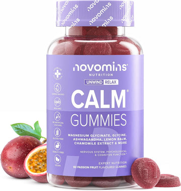 450Mg Magnesium Glycinate Gummies - Calm Gummies With Ashwagandha, Glycine, Lemon Balm, Chamomile, Vitamin B12 And Iodine – Rescue And Calms Your Mind – Relax And Balance - Novomins