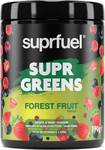 Suprfuel Supr Greens Powder - Forest Fruit 390G - Daily Greens Powder For Gut Health, Energy, And Vitality - Green Superfood Mix To Boost Your Well-Being