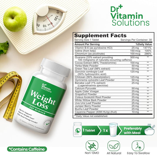 Dr Vitamin Solutions Weight Loss Supplements For Women & Men - Includes Green Tea Extract, Chromium, Vitamin B6 - Energy Booster, Belly Fat Burner & Appetite Suppressant Diet Pills - 30 Tablets
