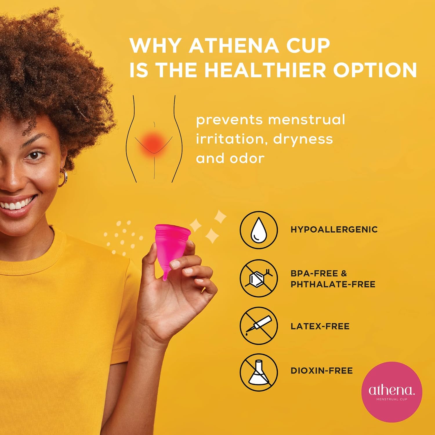 Athena Menstrual Cups 2 Pack - Large and Small Set in Solid Pink - The Original Softer Reusable Period Cup - Covers Your Light to Heavy Menstruation Days - Insert Easier with The Form Fit Rim : Health & Household