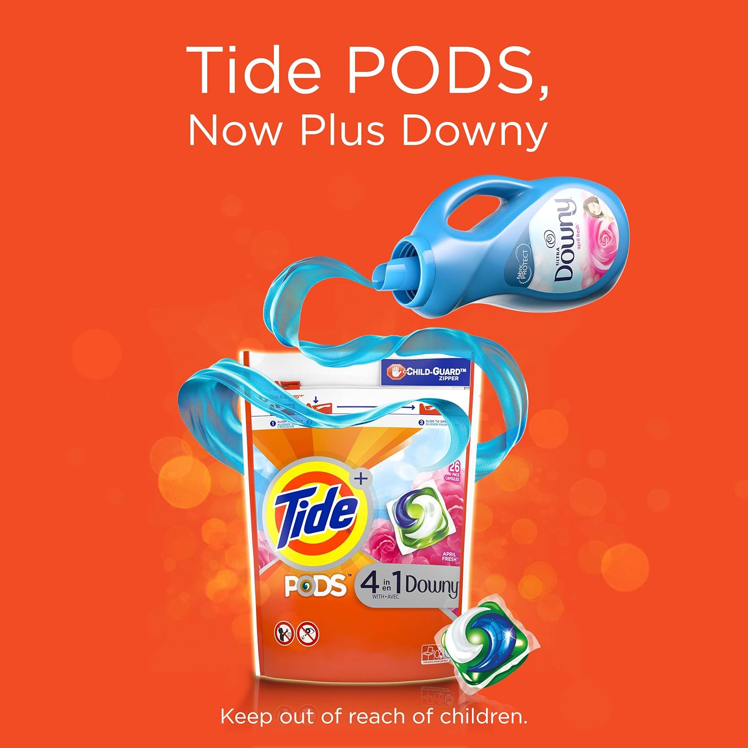 Tide Pods Plus Downy 4 In 1 He Turbo Laundry Detergent Soap Pods, April Fresh Scent, 61 Count Tub - Packaging May Vary