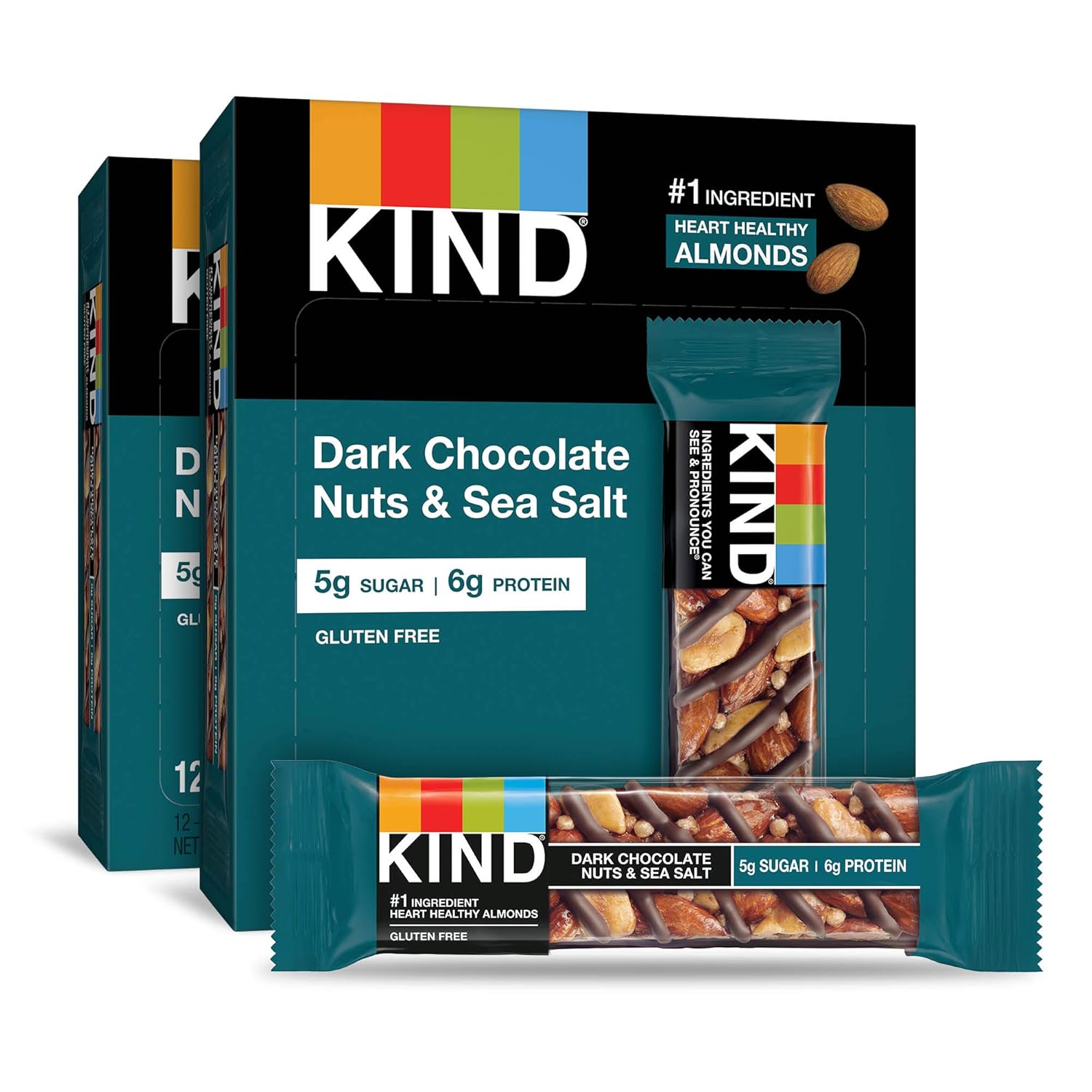 Kind Healthy Snack Bar, Dark Chocolate Nuts & Sea Salt, 5G Sugar | 6G Protein, Gluten Free Bars, 1.4 Oz, 24 Count