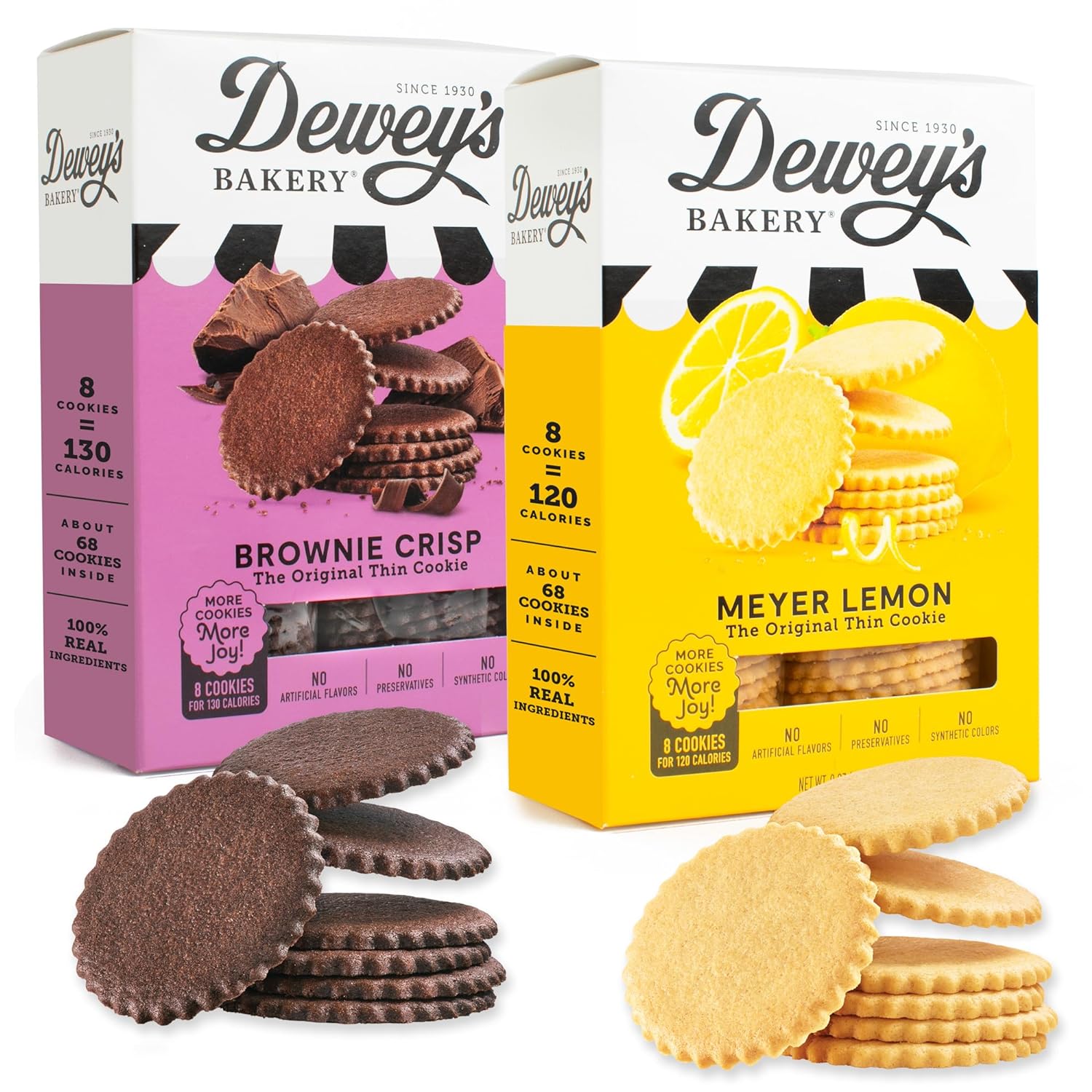 Dewey'S Bakery Meyer Lemon & Brownie Crisp Moravian Style Thin Cookies Duo Pack | No Artificial Flavors, Synthetic Colors Or Preservatives | Baked In Small Batches | 9Oz (Pack Of 2)