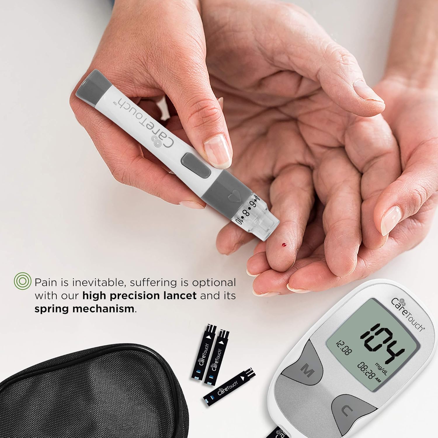 Care Touch Blood Glucose Monitor Kit - Diabetes Testing Kit + 1 Glucometer, 50 Blood Sugar Care Touch Test Strips, 1 Lancing Device, 100 Care Touch Lancets, Travel Case for Blood Glucose Meter : Health & Household