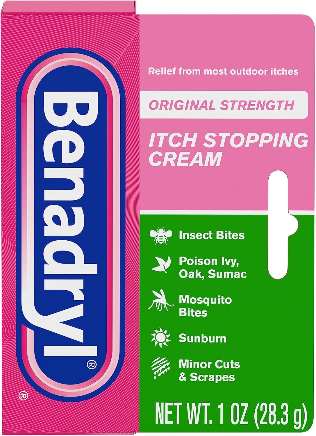 Benadryl Original Strength Anti-Itch Cream, Bug Bite Itch Relief, Diphenhydramine Hcl Topical Analgesic & Zinc Acetate Skin Protectant, Great For Camping Essentials, 1 Oz