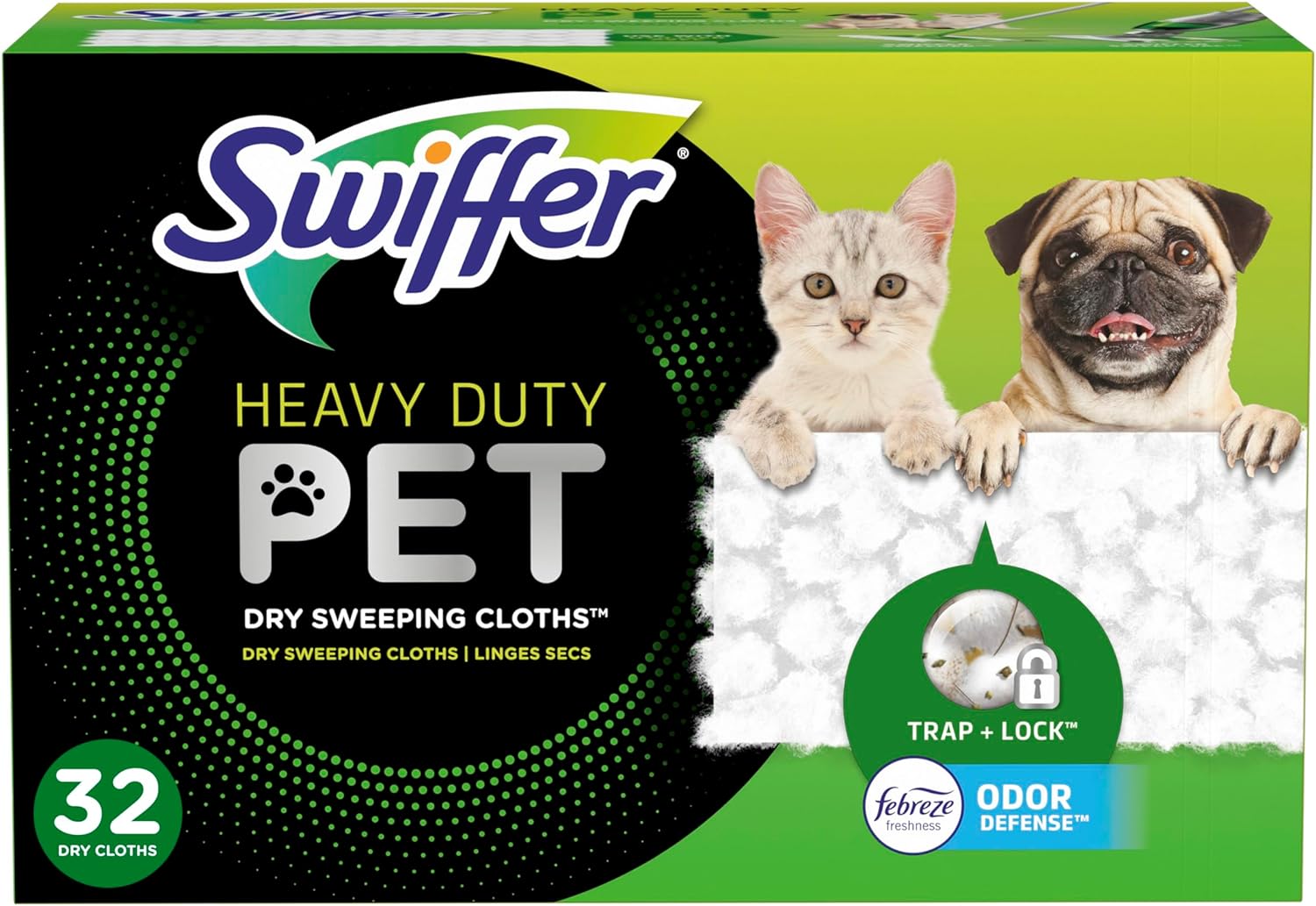 Swiffer Sweeper Pet, Heavy Duty Dry Sweeping Cloth Refills With Febreze Odor Defense, 32 Count